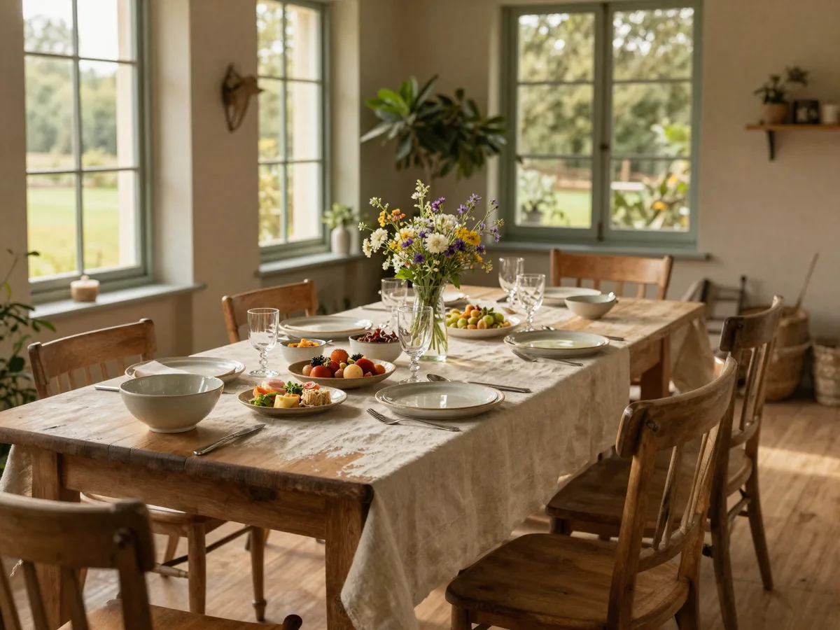 Table de séjour collectif dans la maison de campagne